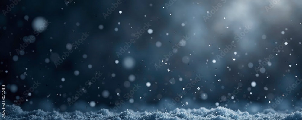 Obraz premium Softly falling snowflakes on dark gray background, frost, flakes, hazy