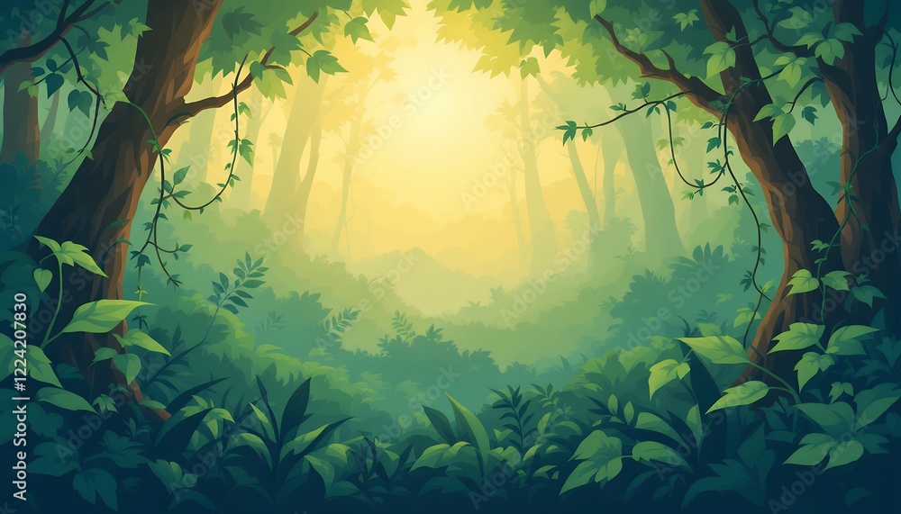 Fototapeta premium Lush Tropical Forest: A Misty Morning in the Jungle