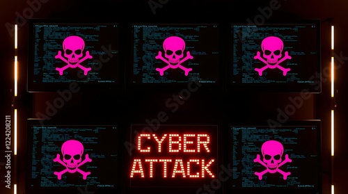 Obraz na płótnie Cyber Attack Prevention & Security: Protect Your Data from Hackers, data breach, malware, ransomware, phishing, DDoS attack, online security, information security, cybercrime, cybersecurity awareness. w salonie