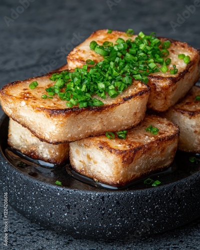 Crispy pan-fried taro cakes with chives photo