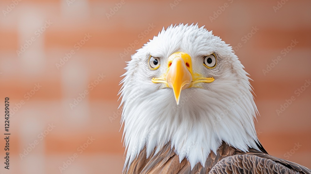Obraz premium Majestic bald eagle close-up, brick background, wildlife portrait, nature imagery