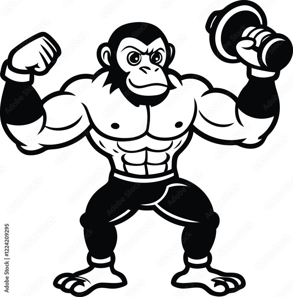 Strong angry cartoon Chimpanzee weightlifting vector illustration, Strong angry Style cartoon Chimpanzee silhouette, Strong angry cartoon Chimpanzee line art vector Strong angry cartoon Chimpanzee weightlifting vector illustration, Strong angry Style cartoon Chimpanzee silhouette, Strong angry cartoon Chimpanzee line art vector