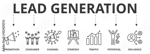 Lead generation banner icon vector illustration concept with icon of promotion, consumer, channel, strategy, traffic, potential and influence