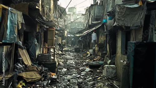 Overcrowded Slums Alleyway in Developing Country Poverty Urban Decay Dilapidated Housing