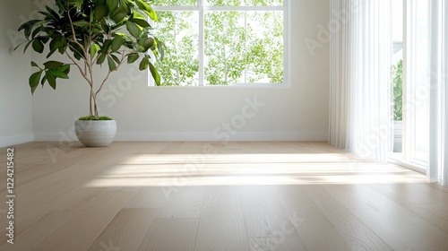 Wallpaper Mural Sunlit empty room, plant, hardwood floor, window view, interior design Torontodigital.ca