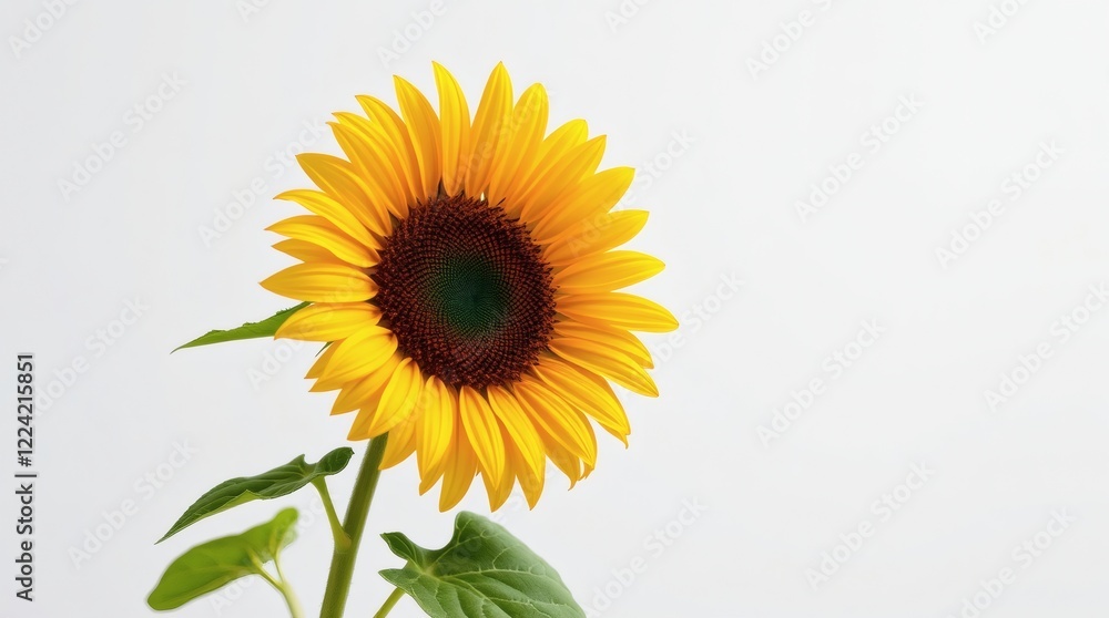Naklejka premium Single Sunflower on White Background