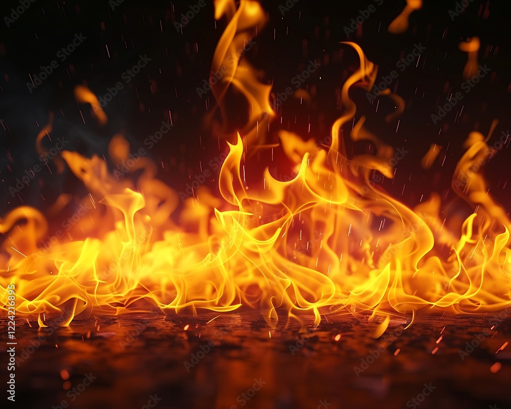 Radiant fire flames on a dark background, perfect for dynamic design elements and wallpapers. Radiant fire flames on a dark background, perfect for dynamic design elements and wallpapers.