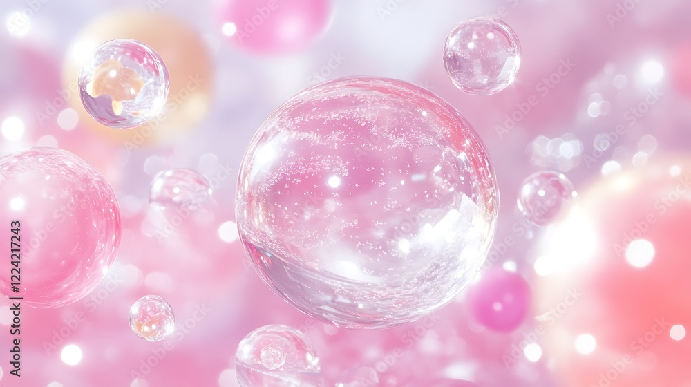 Pink Bubbles Float in a Dreamlike Setting Pink Bubbles Float in a Dreamlike Setting
