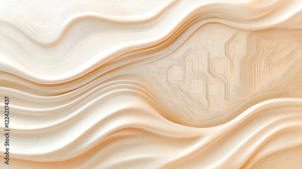Obraz premium Abstract Beige Waves with Circuit Pattern: A Digital Art Piece