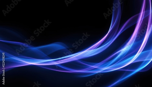 Vibrant blue and purple light waves on black background