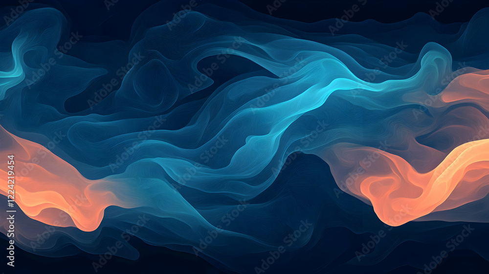 Fototapeta premium Abstract blue and orange wave pattern, digital art, background design, website header