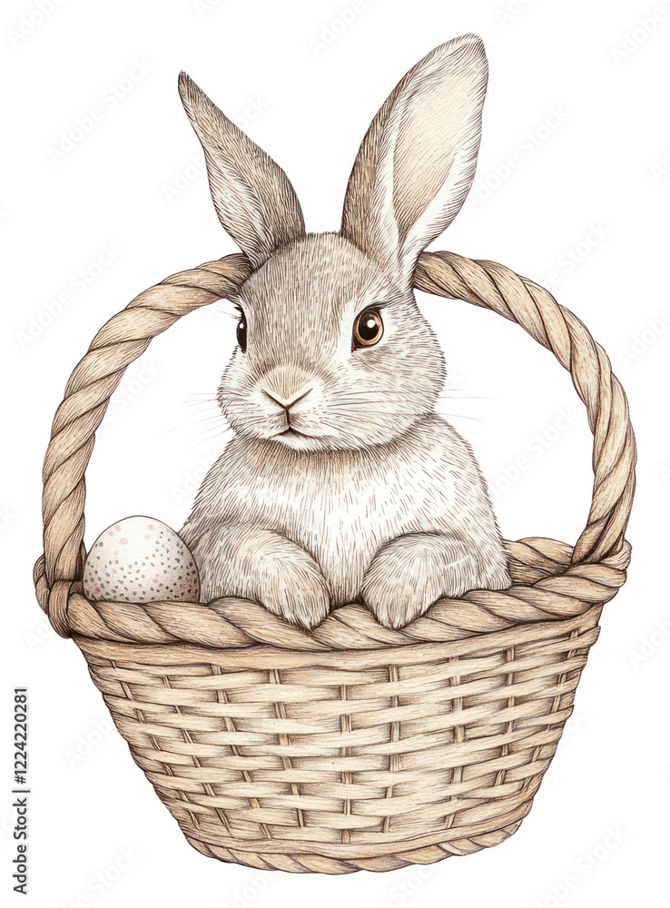 Obraz premium PNG Easter rabbit sitting in a basket illustration drawing animal.