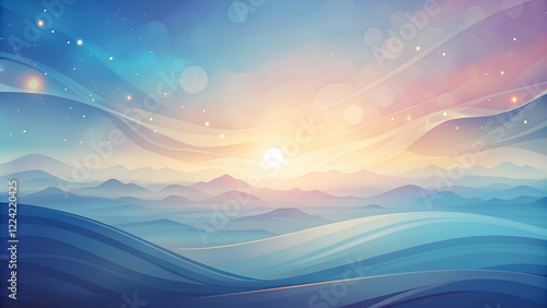 Dreamy Sunrise Over Mountains. Abstract Landscape Art