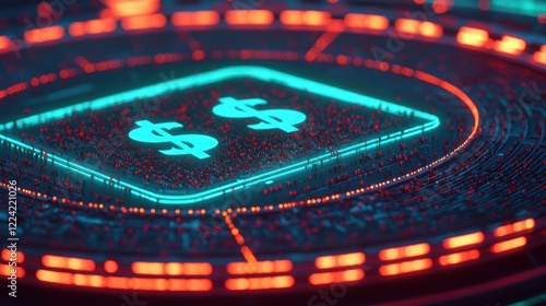 Abstract Futuristic Digital Currency Interface with Glowing Neon Effects photo