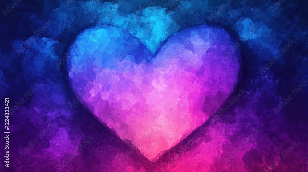 A colorful, abstract heart shape surrounded by a gradient of blue and purple hues, evoking feelings of love and creativity. A colorful, abstract heart shape surrounded by a gradient of blue and purple hues, evoking feelings of love and creativity.