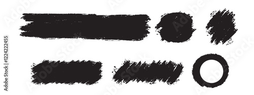 Set ink brush strokes brushes lines black paint grungy hand drawn graphic element isolated