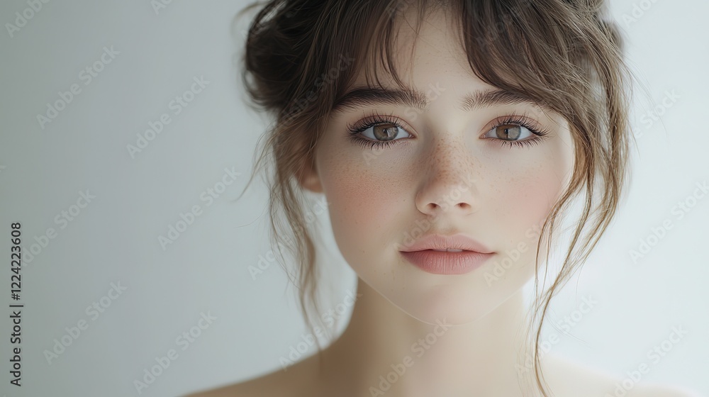 close up woman face portrait with calm and optimistic vibes, young Caucasian woman beauty clean clear skin close up woman face portrait with calm and optimistic vibes, young Caucasian woman beauty clean clear skin