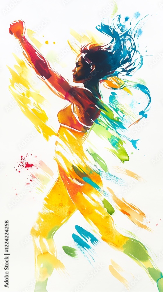 Obraz premium Vibrant Abstract Art of a Woman Running with Colorful Brush Strokes
