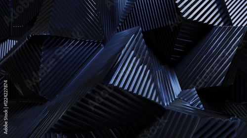 Modern, Abstract Black and Dark Blue Background with Geometric Shapes, Line Stripes, Triangles, Angles and a Stunning 3D Effect. photo