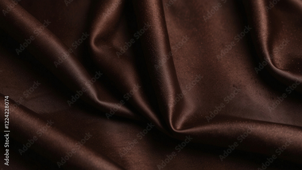Fototapeta premium Black dark chocolate brown background made of silk satin fabric. Drapery fold crease