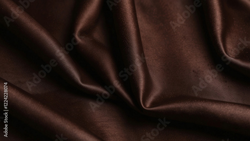 Black dark chocolate brown background made of silk satin fabric. Drapery fold crease