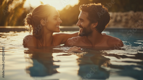 couple enjoying a private, intimate moment in a plunge pool,