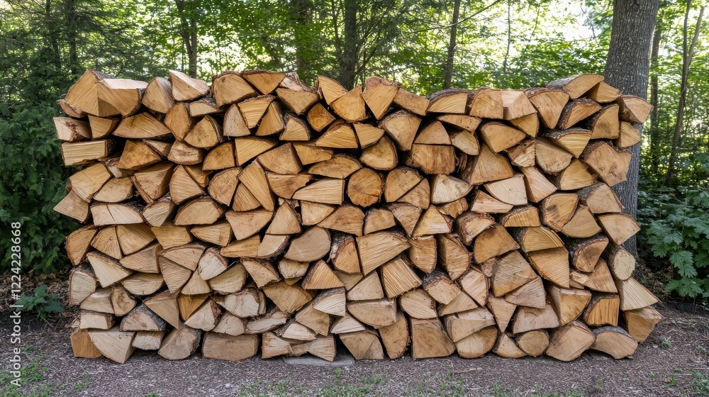Pile of Cut Logs Stacked Neatly in Forest Pile of Cut Logs Stacked Neatly in Forest