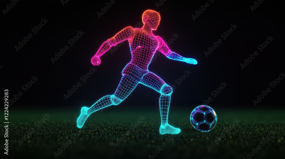 Fototapeta premium Dynamic Soccer Player in Glowing Digital Art