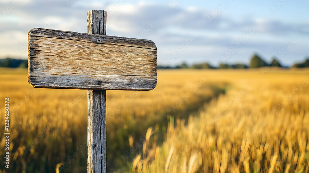 Rustic Wooden Signpost in a Golden Wheat Field at Sunset Rustic Wooden Signpost in a Golden Wheat Field at Sunset