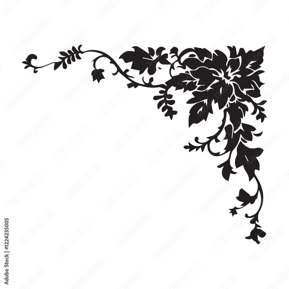 Fototapeta premium Minimalist Floral Ornament in Black Silhouettes