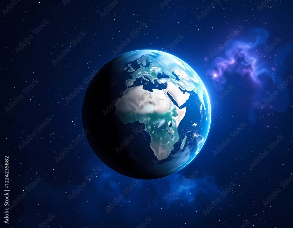 Fototapeta premium Earth Glows Brightly Within a Starry Expanse of Space