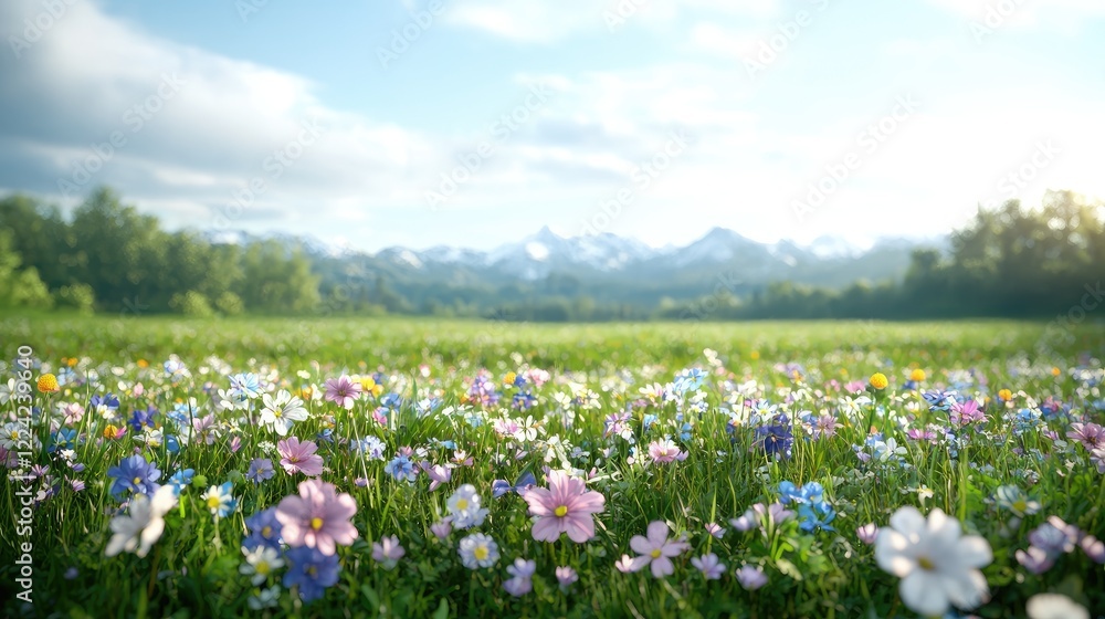 Mountain meadow wildflowers sunrise scenic landscape Mountain meadow wildflowers sunrise scenic landscape