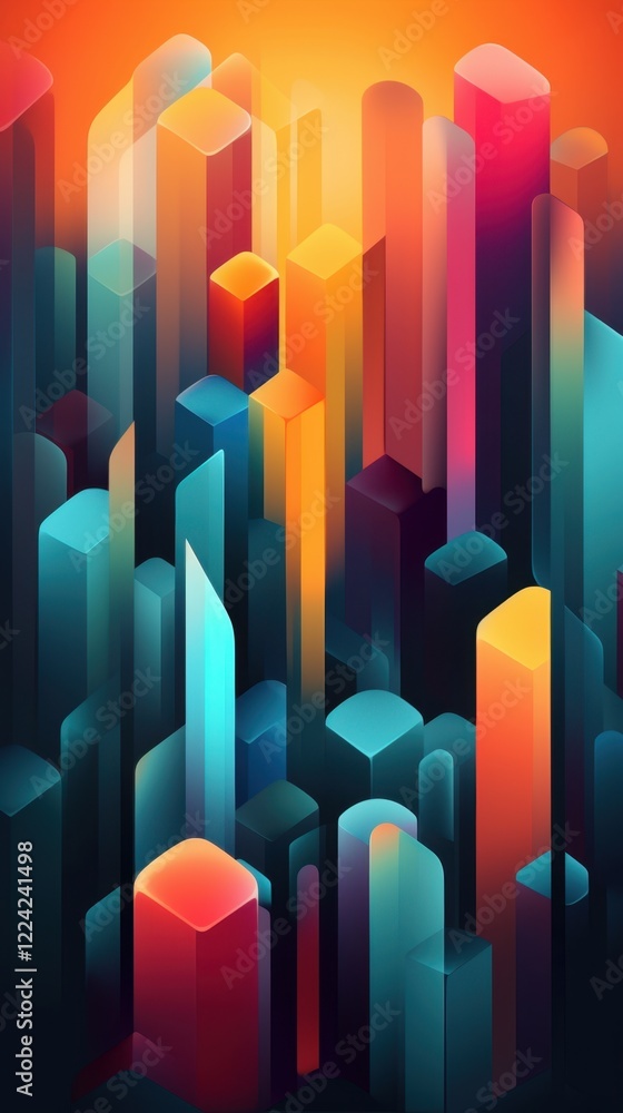 Vibrant Abstract Cityscape: A Symphony of Color and Light in Geometric Forms Vibrant Abstract Cityscape: A Symphony of Color and Light in Geometric Forms