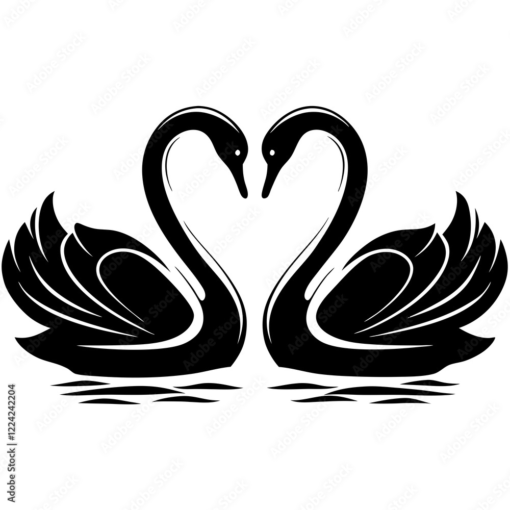 Silhouette of Swans Forming a Heart Shape with Their Necks for Valentine's Day Silhouette of Swans Forming a Heart Shape with Their Necks for Valentine's Day