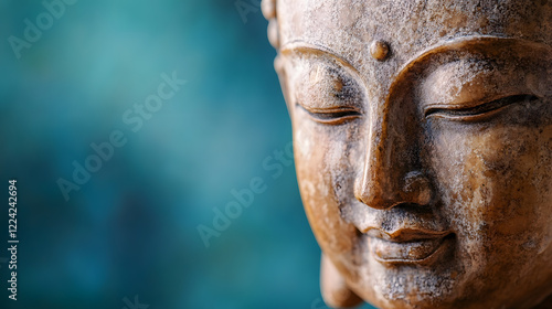 Close-Up Shot of Serene Buddha Statue with Focus on Facial Expressions and Details : Generative AI