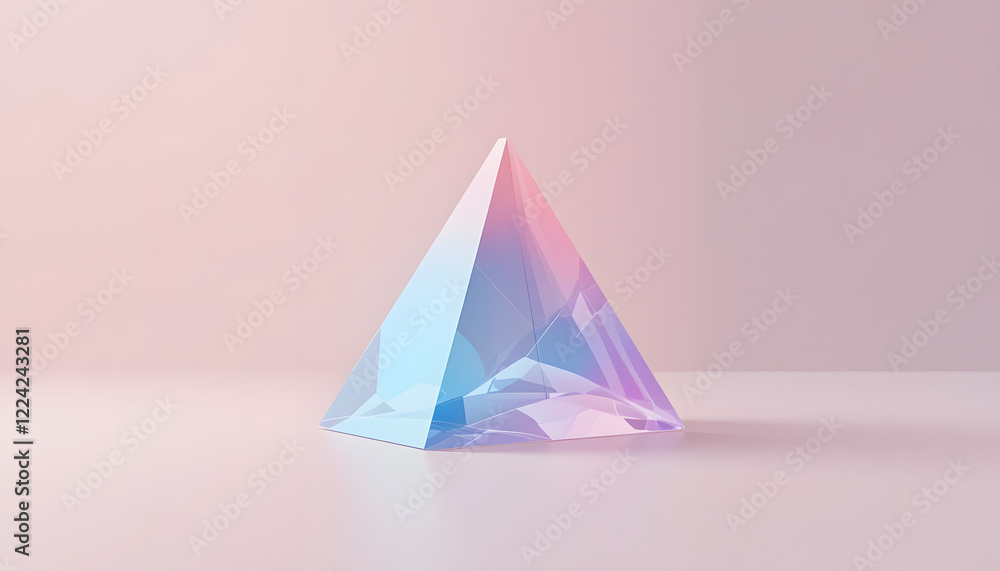 Pastel iridescent glass pyramid on pink background. Pastel iridescent glass pyramid on pink background.