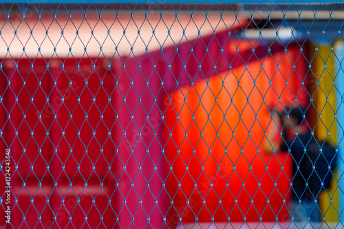 Obraz na płótnie Fence grid, and colorful shipping containers w salonie