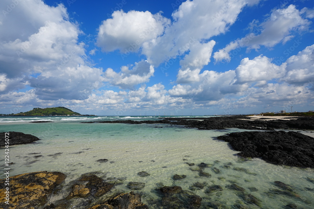 wonderful seascape with island and clouds wonderful seascape with island and clouds