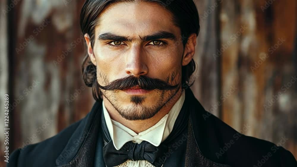 close up face portrait of handsome man in old style clothes, with elegant moustache
close up face portrait of handsome man in old style clothes, with elegant moustache