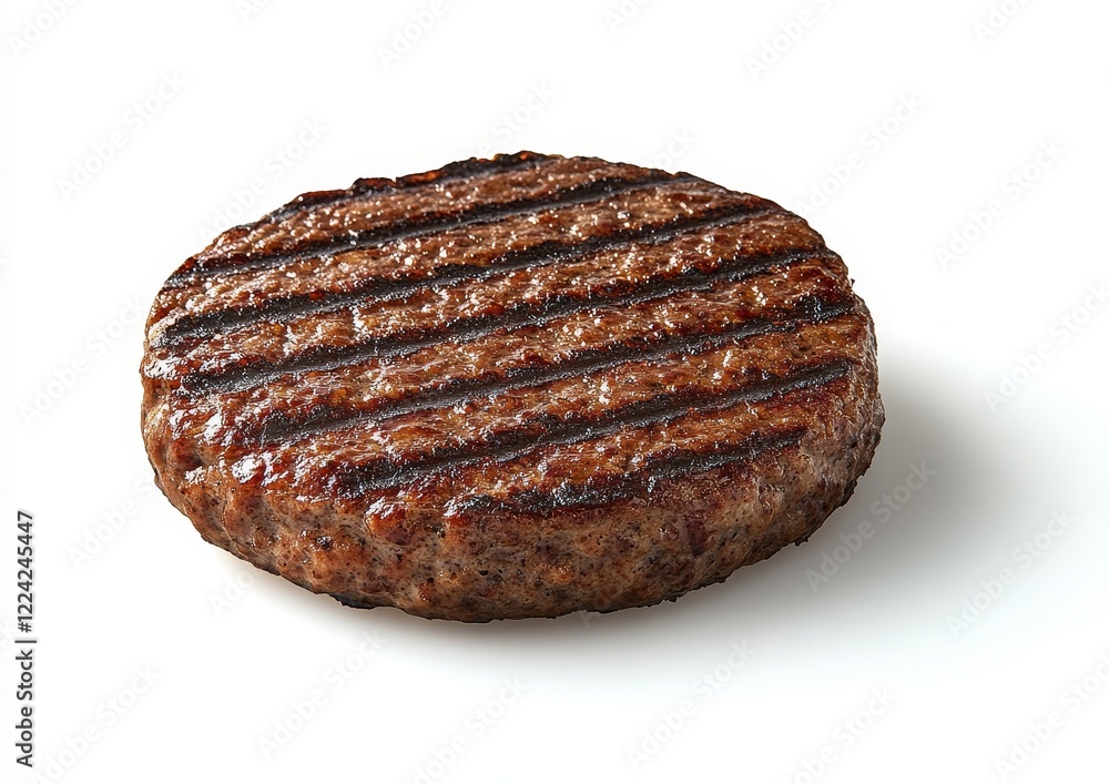 Grilled beef patty on white background. Grilled beef patty on white background.