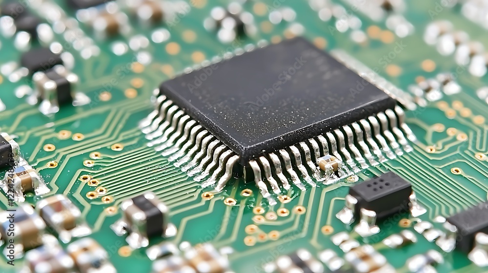 Close-up of microchip on circuit board Close-up of microchip on circuit board