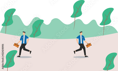 Disagreement, Conflict. Of businessmen walking in different directions