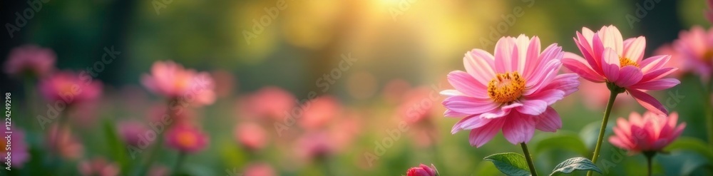 Softly glowing blooming flowers in a serene garden, gradient texture, gentle Softly glowing blooming flowers in a serene garden, gradient texture, gentle