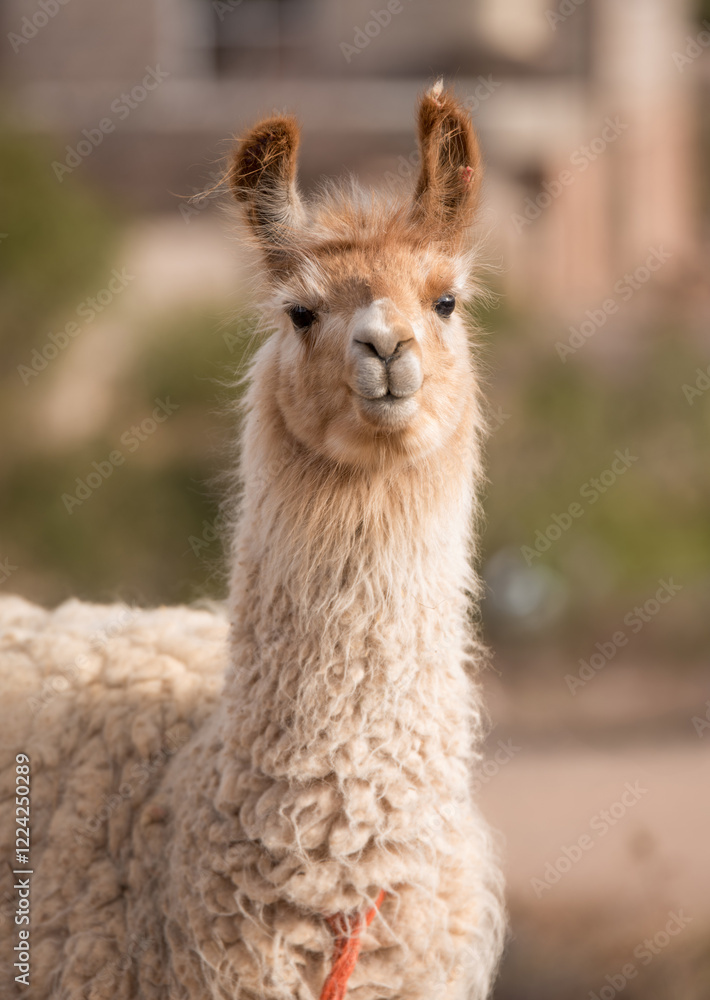 Fototapeta premium Close-up portrait of a domestic llama alpaca