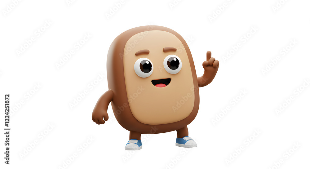 Fototapeta premium Cute Bread Character 3D Render Illustration isolated on white background. Generative AI