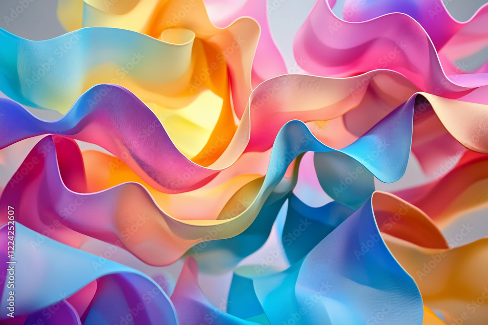 Obraz premium Colorful flowing ribbons in vibrant hues of pink, blue, and yellow create a dynamic abstract background