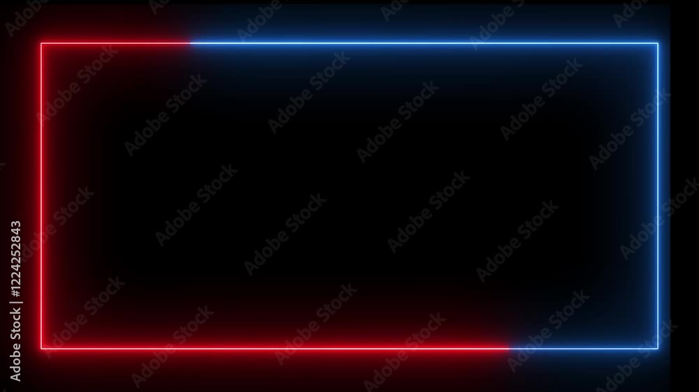 neon glowing red blue color rectangle picture frame animation icon shape round neon box rotation retro cover display box movement on black background neon glowing red blue color rectangle picture frame animation icon shape round neon box rotation retro cover display box movement on black background