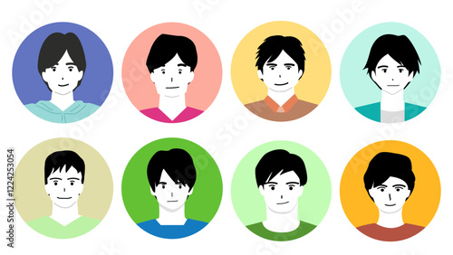 Icon set of smiling young men