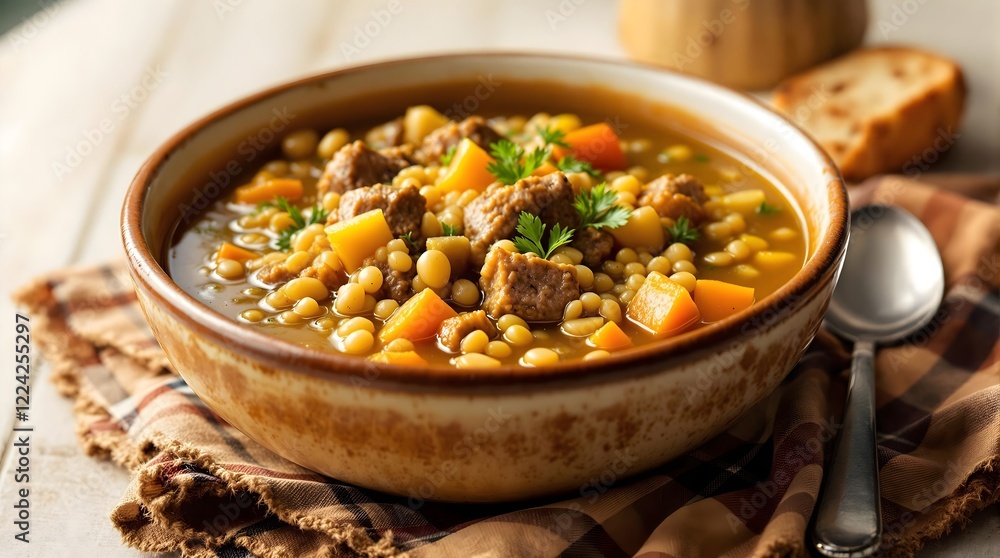 Kjøttsuppe med Bygg, traditional meat and barley soup with root vegetables (Norwegian Cuisine) Kjøttsuppe med Bygg, traditional meat and barley soup with root vegetables (Norwegian Cuisine)