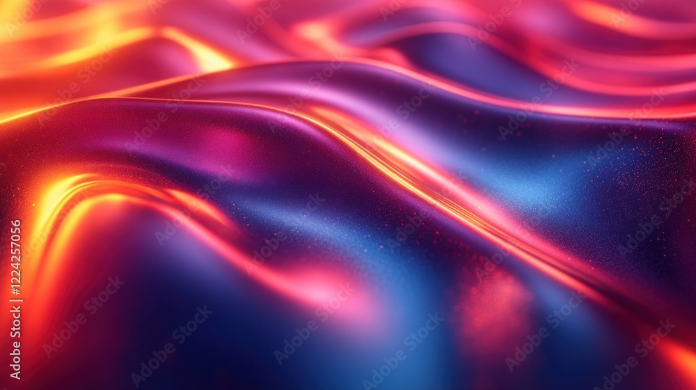 Futuristic Reflective Metallic Surface with Vibrant Colors and Soft Neon Lights